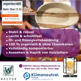 Waipur Organic Palm Leaf Plates, 25 Plates, Oval 25 cm, Premium Disposable Tableware, Compostable, Environmentally Friendly Palm Leaf Tableware Similar to Bamboo Plates, Disposable