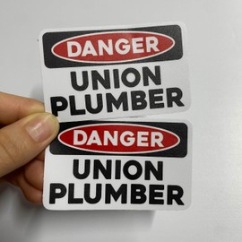 (3 Pcs) Funny Danger Union Plumber Sticker - Bold Toolbox Decal for Hard Hat, Pipefitter Gear, Laptop, Garage, Union Pride Gift for Plumbers 3 Inches