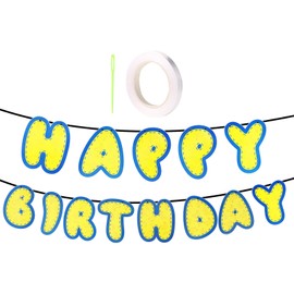 Yellow Happy Birthday Banner, Cute Cartoon Theme Happy Birthday Hanging Sign Decor Backdrop for Party Supplies Decorations