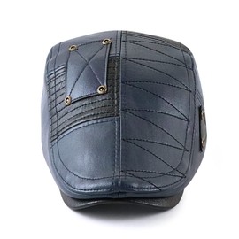 Ueither Men's Newsboy Flat Cap PU Leather Gatsby Adjustable Peaked Cap, darkblue