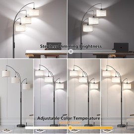 SUNMORY 3 Lights Floor Lamp with Remote Control and 3 Stepless Dimmable Bulbs, 78" Tall Standing Lamp with Hanging Drum Shade & Heavy Base, Modern Arc Floor Lamps for Living Room, Bedroom, Office