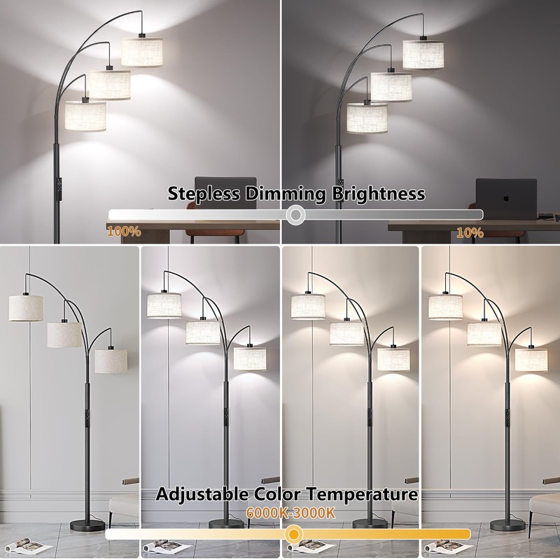 SUNMORY 3 Lights Floor Lamp with Remote Control and 3