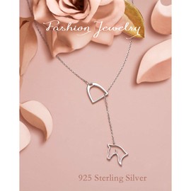 Flyow Horse Gift Jewelry 925 Sterling Silver Lucky Horseshoe Necklace Y Chain Lariat Horse Necklace Gift Jewelry for Women Girls