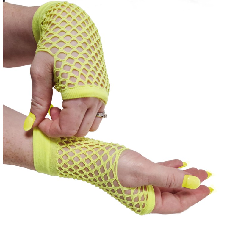 Komonee Yellow Short Fishnet Hand Gloves Fingerless Party Fancy Dress