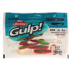 Berkley Gulp!® Nemesis Prawn Curl Tail; Saltwater Fishing Soft Bait for Predatory Fish; Curly Tail Prawn, Maximum Fragrance Dispersion; Perfect for Jigging and Slow Catching, 7.5 cm, Nuclear Chicken