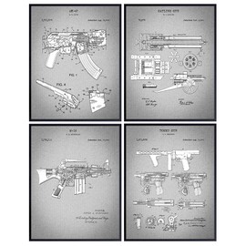 Famous Automatic Weapons Unframed Wall Art Patent Prints - Set of 4 - Great Gift for Gun and Firearm Enthusiasts - Man Cave Home Decor - Ready to Frame (8x10) Vintage Photos