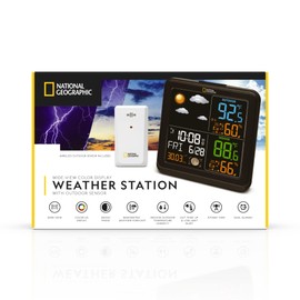 National Geographic Wide-View Color Display Indoor Outdoor Weather Station with Forecast Temperature Humidity Dual Alarms and Atomic Time Clock