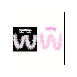 Delivery Within 3 Days, Two 45g Feather Python Long Scarves with Goggles Combination Set, Party and Banquet Feather ScarvesColor: Pink and white combination, Feather Size (L x W): 45 grams * 2 pieces