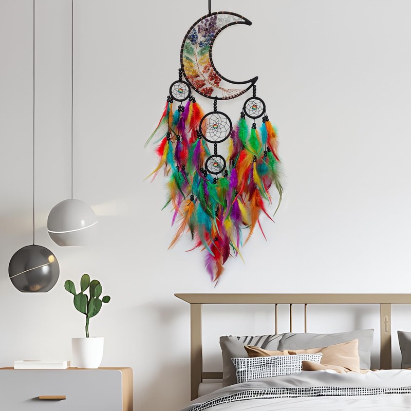 SOYUZU Colorful Large Moon Dream Catcher with Tree of Life