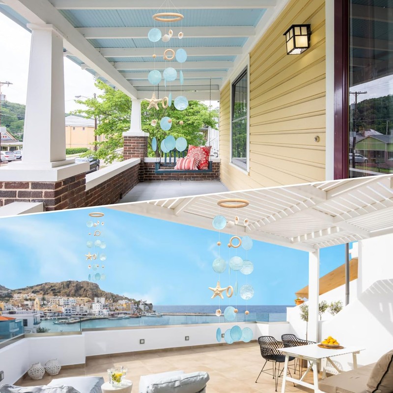 Seashell Wind Chimes Handmade Capiz Seashell Wind Chimes with Starfish