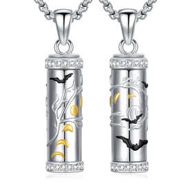 PELOVNY Tree of Life Urn Necklace 925 Sterling Silver Bat Necklace for Ashes of Loved One Cremation Jewelry Moon Phase Gift for Men Women