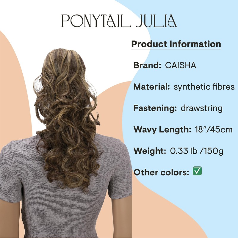 CAISHA 18" Hairpiece Ponytail Extensions Voluminous Wavy Red-Brown Blond Mix