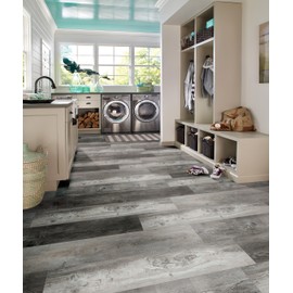 MSI McKenna 7 in. x 48 in. Luxury Vinyl Flooring, Rigid Core Planks, LVT Tile, Click Lock Floating Floor, Waterproof LVT, Wood Grain Finish, Digby Gray-Dark, 23.77 Square Feet