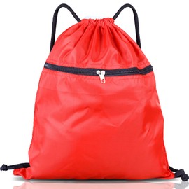 Drawstring Bag String Gym Sack Drawstring Sports Bag Swim Men Women Sack Outside Pocket Zipper PE Backpack Beach School Holidays Swimming Travel Boy Girl Waterproof (Red)