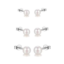 HinDaLi 3 Pairs Pearl Stud Earrings Set 925 Sterling Silver Earrings for Women Girls Pearl Earring Silver Round Ball Stud Earring Women Piercing Hypoallergenic Cartilage