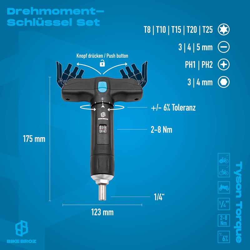 BIKE BROZ Tyson T by 1/4 Inch Torque Wrench for