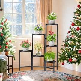 iDavosic.ly Plant Stand Indoor Outdoor, 6 Tier Corner Metal Flower Display Holder Shelf, Easy Assembly Folding Tall Orchid Rack for Patio Balcony Porch Garden Living Room House, Black