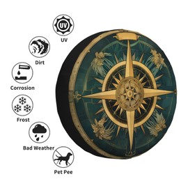 Geometric Compass Spare Tire Cover Waterproof Dust-Proof Uv Sun Wheel Protectors Tire Cover Fit for Jeep，SUV, Rv, Travel Trailer, Truck17 Inch