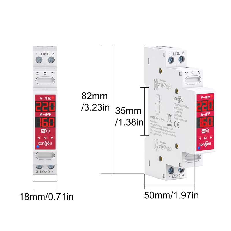 Smart Switch,WiFi 2P 18mm 16A AC100-240V DIN Rail Switch Supports
