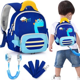 Accmor Toddler Leash Backpack with Anti Lost Wrist Link, Cute Dinosaur Bag with Removable Little Pouch Children Safety Walking Harness, Kids Travel Essential Mini Back Pack with Tether for Baby Boys