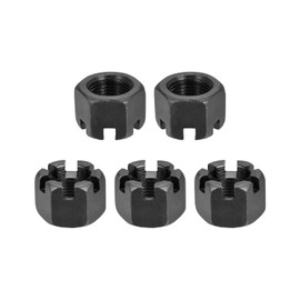 DTGN M18x1.5mm(DxP) Slotted Hex Castle Nuts - 5Pack - Good for Machinery Repairing - Carbon Steel Blackened Hexagon Nuts - Black