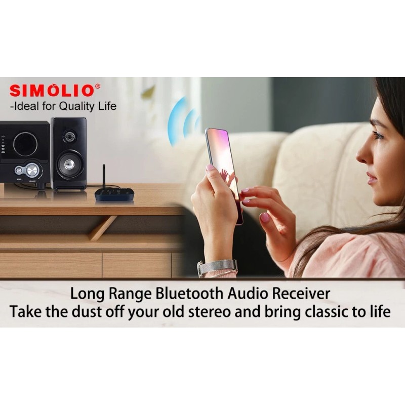 SIMOLIO Bluetooth Receiver with 3 Different Sound Profiles for Streaming