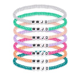 7PCS Colorful WWJD Bracelets Summer Beaded Bracelets for Teenage Girl Religious Elastic Bracelets What Jesus Would Do Bracelets wwjd Beaded Bracelets for Women, Resin