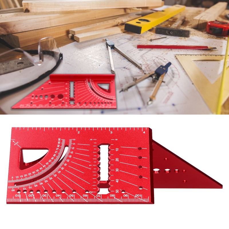Woodworking Square Size Measure Ruler Aluminum Alloy 3D Mitre 45