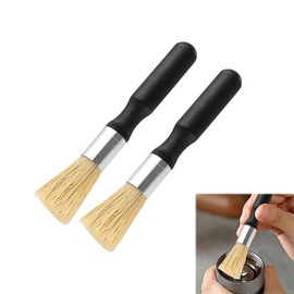 Barista Brush and Portafilter Brush, Set of 2, Black, Ideal for Espresso Machines and Coffee Grinders, Ergonomic Cleaning Brush with Natural Bristles