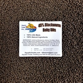 Aquatic Foods Inc. 45% Blackworm Sinking Baby Bits, APX 1/8" x 1/8" Sinking Baby Bits Perfect for Small Discus, Small & Medium Cichlids, All Tropical Fish - 1/2-lb