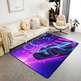 jejeloiu Speed Sports Car Area Rug 5"x7" Cool Race Car Accent Rug Home Decor Extreme Sports Purple Red Decorative Rugs Indoor Floor Mat