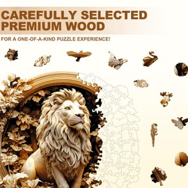 Wooden Puzzles for Adults, Forest Lion Wooden Jigsaw Puzzle 3D Visual Effect Unique Shape Animal Wood Puzzles Adult, Birthday Gifts for Puzzle Lovers Family Games (M-11.4 * 11.4in-200pcs)