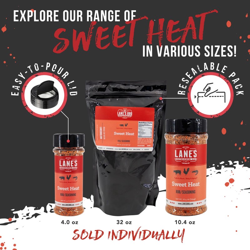 Lane's Sweet Heat Rub Seasoning, All-Natural BBQ Brisket Rub Goes