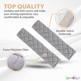 Andalus Fundas para cinturón de Seguridad, Protector de cinturón de Seguridad, Almohadilla para cinturón de Seguridad para Coche/Bolsa, Comodidad Suave, Gris