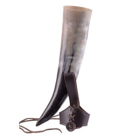 Battle-Merchant Drinking Horn Set - Methorn in Various Sizes Including Leather Belt Holder - for Mead - Viking - Medieval - LARP, natural