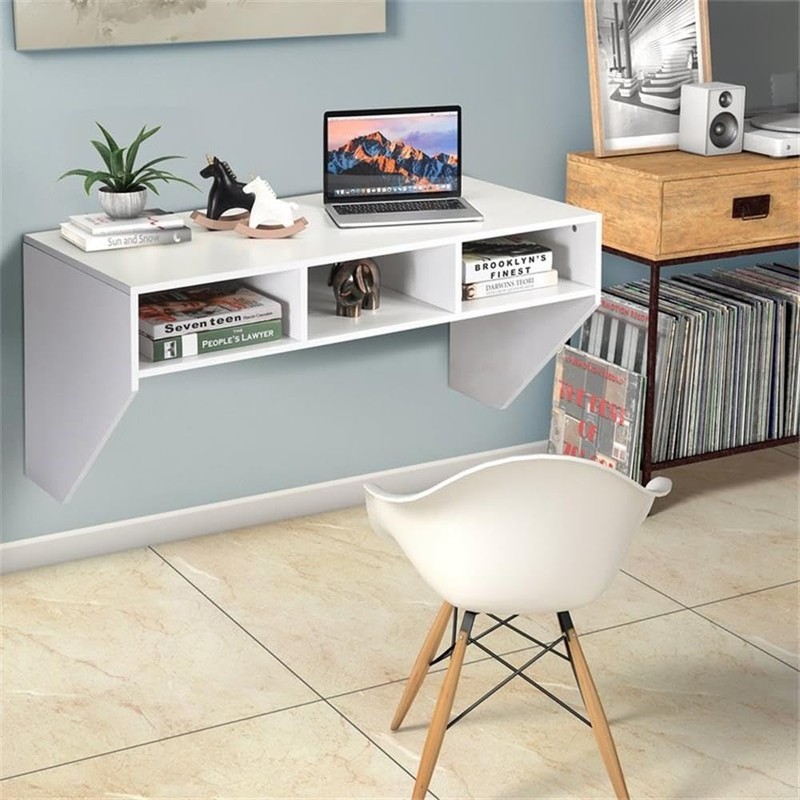 Pemberly Row Contemporary MDF Wall Mounted Floating Computer Desk in