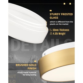 AUTELO 2-Light Close to Ceiling Light Fixture, 11 inch Frosted Glass Shade Flush Mount Ceiling Light Fixture in Antique Brass Finish, E26 Socket for Living Room Hallway Bedroom C3312 BRZ