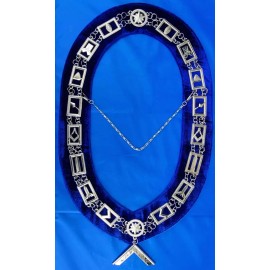 Masonic Blue Mason Lodge SILVER Collar Chain + Worshipful Master Jewel PACKAGE