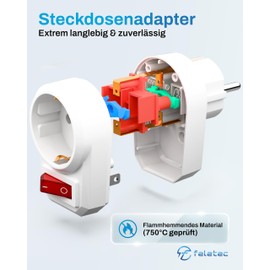 feletec Switchable socket with switch, socket switch, 1-pin, switch socket with child lock, pack of 3