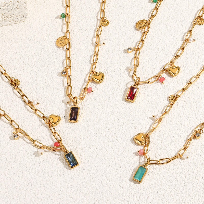 Sundurich Gold Birthstone Charm Necklaces for Women,14K Gold Plated Dainty