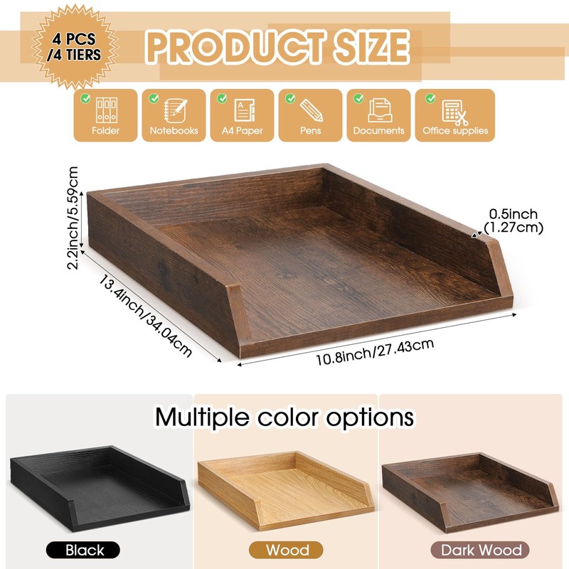 DoubleFill 2 Pcs Wooden Letter Trays Wood Letter-Size Desk Organizer