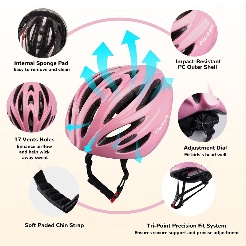Plusawa Kids Helmet for 5-18 Years, Lightweight PC Shell, Interior