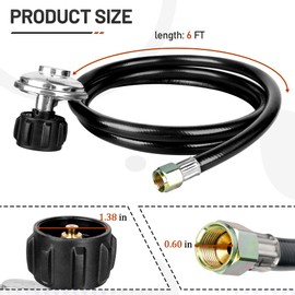 FATCANMA Vertical 6FT Propane Regulator and Hose, Universal Gas Grill Regulator Replacement Parts for Most Gas Grills, Fire Pit and Weber, 3/8" Female Flare Nut