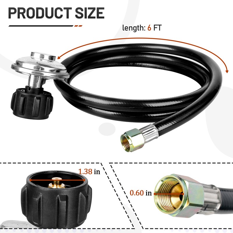FATCANMA Vertical 6FT Propane Regulator and Hose, Universal Gas Grill