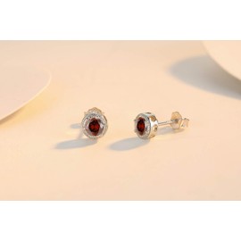 Qings 12 Birthstone Earrings Women's Birthstone Stud Earrings Gemstone Silver 925 Small Round Cubic Zirconia Stud Earrings with Birthstone Birthday Mother's Day Gift for Mum Women, No metal type., January - Garnet