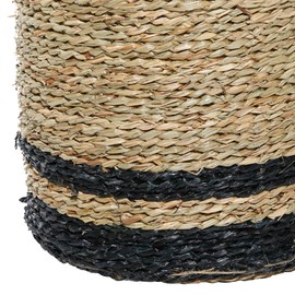 Deco 79 Seagrass Handmade Decorative and Functional Storage Basket Two-Toned Brown Basket Organizer with Handles, Set of 3 Basket for Storage 18", 17", 14"H, Black