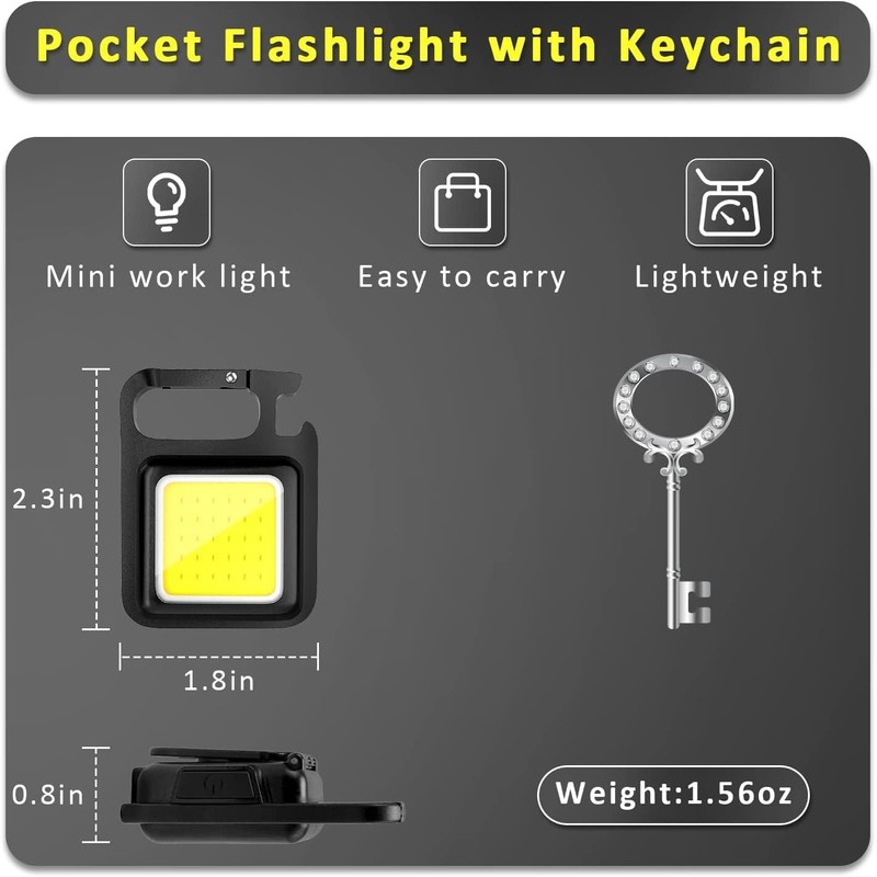 RETZLA Cob Keychain Work Light Keychain Flashlight 4 Light Modes,