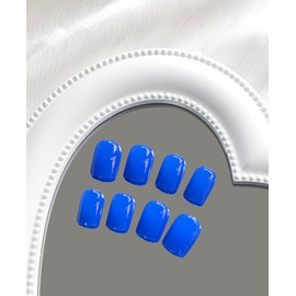 Royal Blue Short Square Press on Nails SWEKKE Fake Nails Solid Color Full Cover False Nails with Designs Blue Glossy False Nails with Nail Glue Artificial Acrylic Nails for Women Girls 24 Pcs