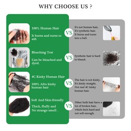 Orientfashion Hair 2 Pieces/lot 30g/pack Tight Afro Kinky Bulk Hair 100 Human Hair For Dreadlocks,Twist Braids,Afro Human Hair For Black Women (10inch (pack of 2), Natural black)