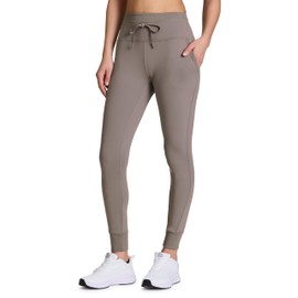 Avalanche Women's Drawstring Waist Legging Ribbed Trim Gym Hiking Legging Fitted Jogger with Pockets Driftwood Chunky Rib M